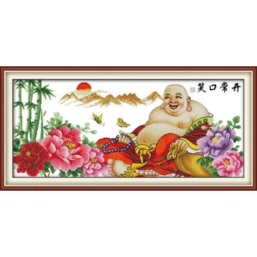 Grinning all the time wealth honour to rise cross stitch kit 14 11ct cotton hand embroidery DIY handmade needlework supplies bag