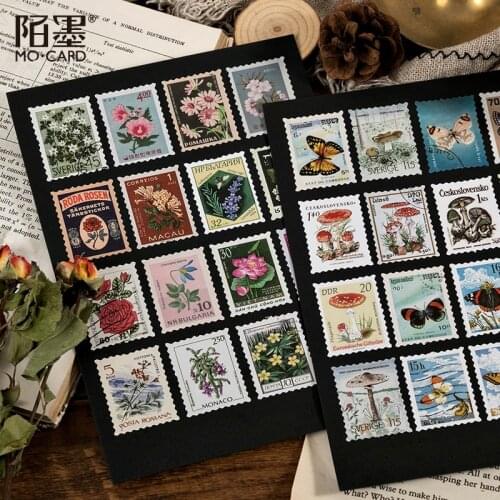 46Pcs/Pack Stamp Sticker Pack Retro Plant Album Scrapbooking Bullet Journal Toy Planner Decoration Adhesive Stickers Stationery