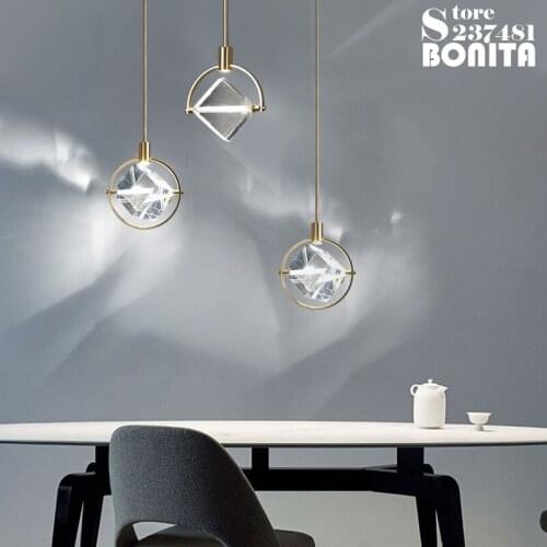 Nordic bedroom K9 crystal small hanging lights modern luxury diamond crystal LED pendant lamp copper cord pendant light