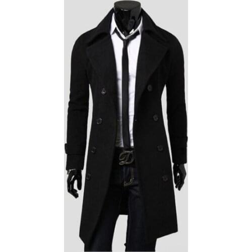 New 2021 Fashion Men Wool Blends Jacket Mens Business Casual Trench Coat Mens Windbreaker Overcoat Male Punk Dust Coats Jackets