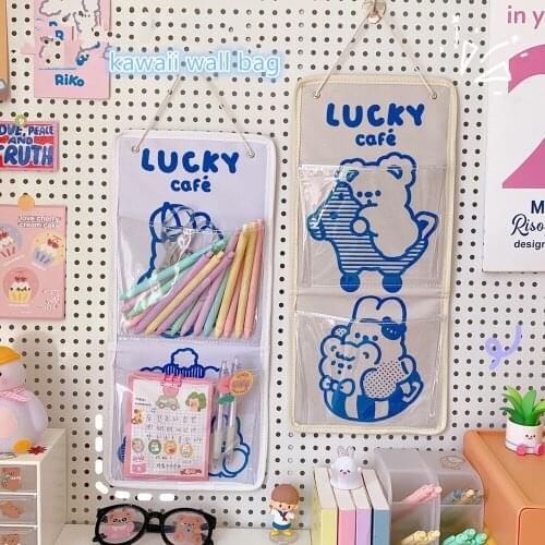 New Arrival Kawaii Bear Wall Mounted Storage Bag Notebook Pens Desktop Organizer School Office Stationery