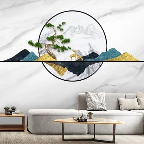 New Chinese Style Marble Wallpaper Tree Elk 3D Stereoscopic Home Decor Art Abstract Custom Mural Waterproof Durable Wall Papers