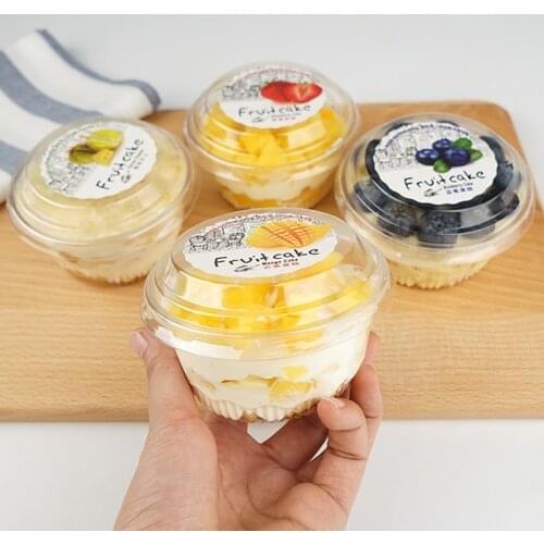 Disposable trasnparent dessert cake plastic cups round pudding jelly ice cream yogurt decor packaging cup with lid and sticker