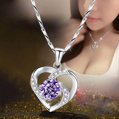 New Fashion Silver Color Chain Choker Necklace Luxury Crystal Love Heart Pendant Necklaces Women Party Jewelry Gifts