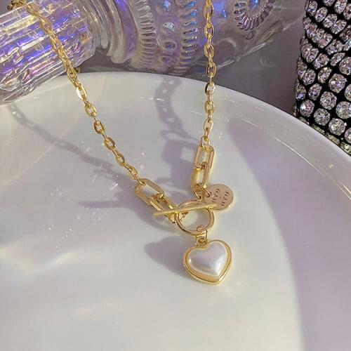 Baroque Dainty Pearl Tiny Heart Necklaces Women Hot Sale French Romantic Style Clavicle Chain Simple Girl Gift Prom Accessories