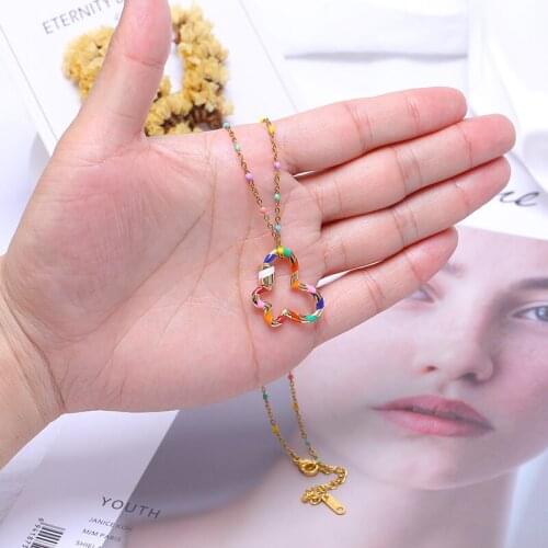 JUWANG Necklaces For Women Enamel Stainless Steel Colorful Butterfly Pendant Necklace DIY Trendy Jewelry