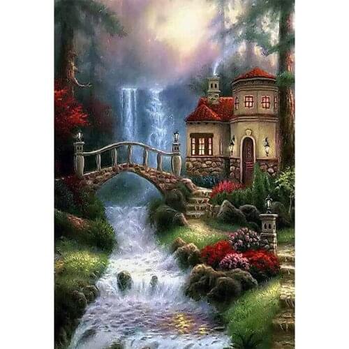 Landscape Fall House Printed Canvas 14CT Cross-Stitch DIY Embroidery Set Knitting Hobby Painting Handmade Package Floss Needle