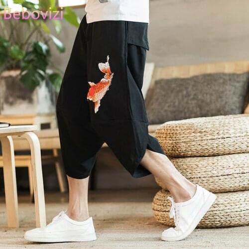 Plus Size M-5XL New 2021 Summer Chinese Cotton Linen Beach Loose Harem Pants for Men Gray Red Black Thai Japan Kimono Bloomers