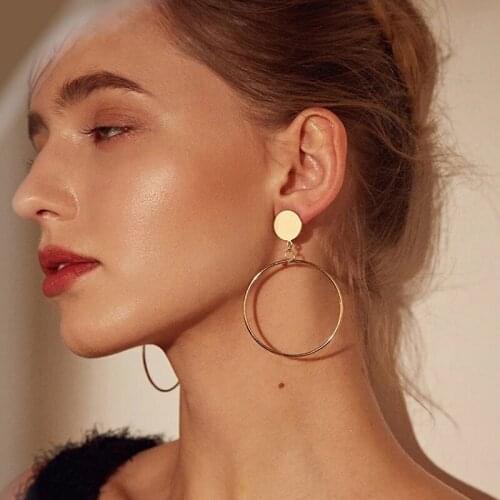 Simple Fashion Gold Color Silver Plated Geometric Big Round Stud Earrings for Women fashion Earring jewelry Gift