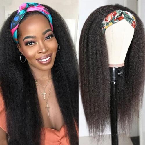 Yaki Straight Headband Wig Human Hair Brazilian 150% Headband Human Hair Wigs for Black Women