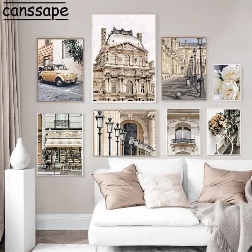 Modern Building Canvas Painting Flower Poster Street Lamp Print City Architecture Posters Nordic Wall Pictures Living Room Decor