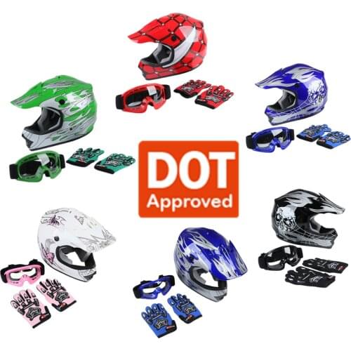 TCMT DOT Youth Helmet Child Kids Motorcycle Off-Road Bicycle Cycling Outdoor Full Face Goggle Gloves