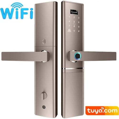 WiFi Fingerprint Smart Doorlock Wireless Remote Control TuYa APP Locks Passcode Card Lock Apartment Rental Electronic Lock Gold