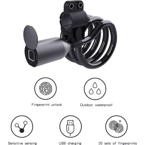 Motorcycle Lock Keyless Fingerprint Bicycle Lock With USB Charge 39.4 inch Bicycle Cable Locks for Bike Motorcycle Gate Fence