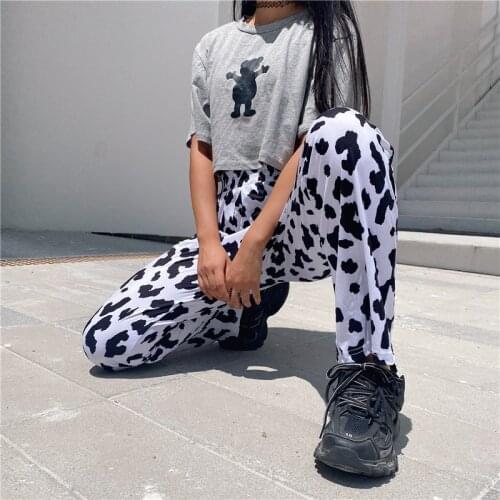 2021 Women cow pants Harajuku y2k High Waist Slim Long Trousers Streetwear All-match sports leisure Straight trend Solid Elastic
