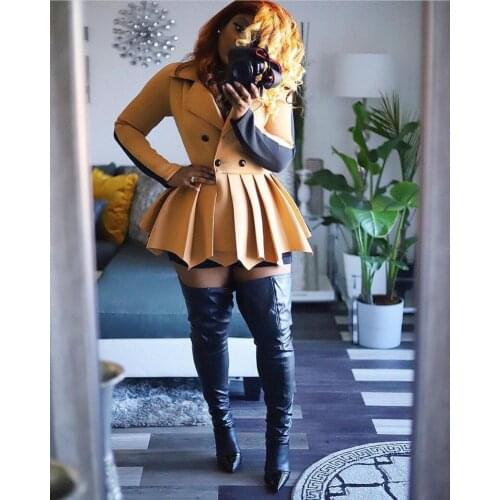 Echoine Autumn Winter Turn Down Collar pleated Blazer dress Women Elegant Slim Patchwork Print Party Club Dresses Outfits