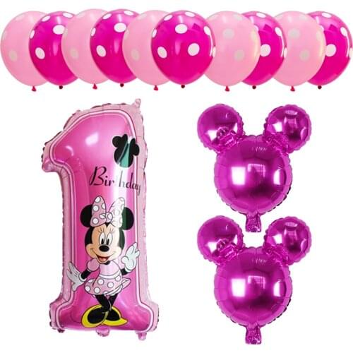 13Pcs Mickey Minnie Mouse Star Helium Foil Balloons Kids Birthday Party Decoration Baby Shower 1St Birthday Number Balloon Toys