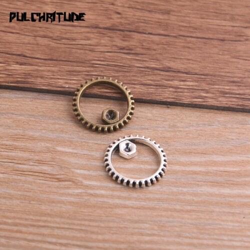 20PCS 17mm Two Color Vintage Metal Zinc Alloy Steampunk Gear Charms Fit Jewelry Pendant Charms Makings