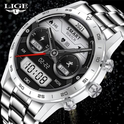 2021 Full Touch Screen Smart Watch Men Heart Rate Blood Pressure Watches Sports Fitness New Steel Band Bluetooth Call Smartwatch