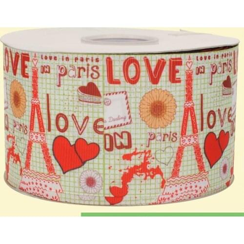3" inch 75 mm 7.5cm Paris Eiffel Tower and love free shipping printed grosgrain ribbons