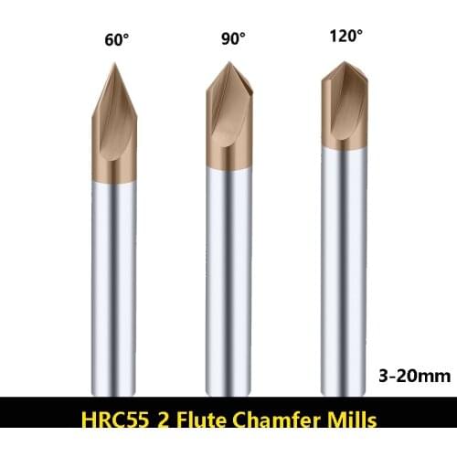 BEYOND HRC55 2 Flute Chamfering Cutter Coated Carbide Tungsten Steel Chamfer End Mills 90° 60° 120° CNC Center 3-20mm