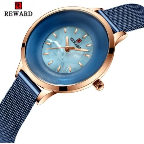 REWARD Luxury Women Watches Simple Ultra-thin Blue Stainless Steel Mesh Waterproof Bracelet Watch Women Clock Japanese movement