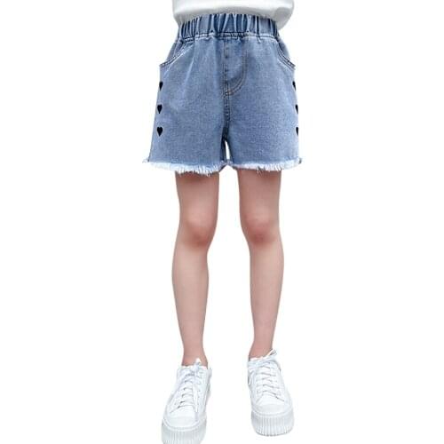 Jeans For Girls Heart Pattern Girl Child Short Jeans Ripped Childrens Jeans Summer Childrens Clothes 6 8 10 12 14