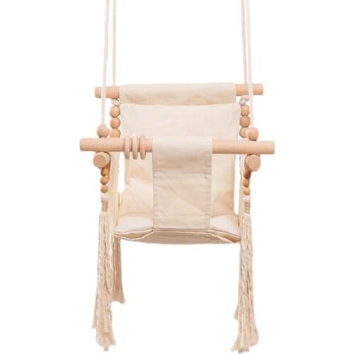 Childrens Indoor Home Wooden Swing Basket Chair Baby Rocking Canvas Seat