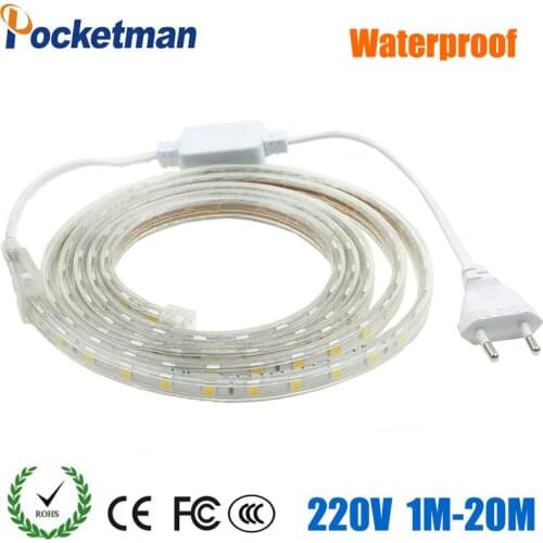 Zk50 LED Strip Flexible light 60leds/m Waterproof led light SMD 5050 AC 220V +Power Plug 1M/2M/3M/4M/5M/6M/7M/8M/9M/10M/15M/20M