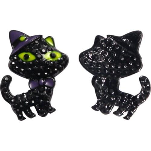 Halloween black cat rhinestone button 22X27mm flat back 10PCS (BTN-5648)