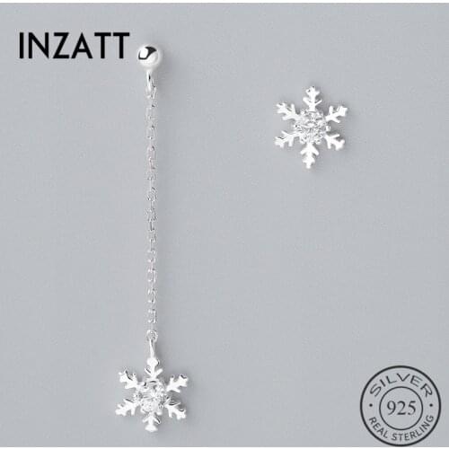 INZATT Bohemia Asymmetry Crystal Snowflake Dangle Drop Earrings 925 Sterling Silver Fine Jewelry Long Tassel Metal Chain gift