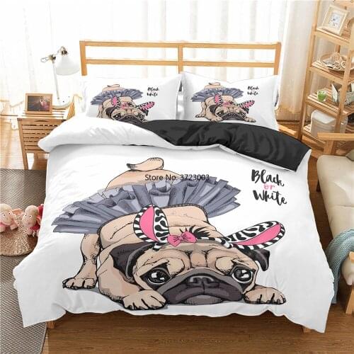 3D Cute Dog Bedding Set Funny Pug Pattern Down Bed Cover Pillowcase Single Double King Queen Oversize Home Textile