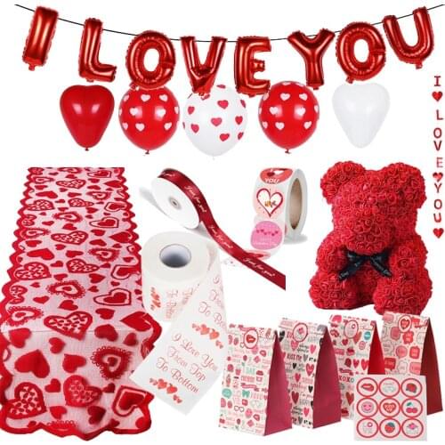Lover Gift Romantic Wedding Decoration I Love You Heart Ballon Rose Bear Gift Valentine Day Weds Party Latex Balloon Supplies