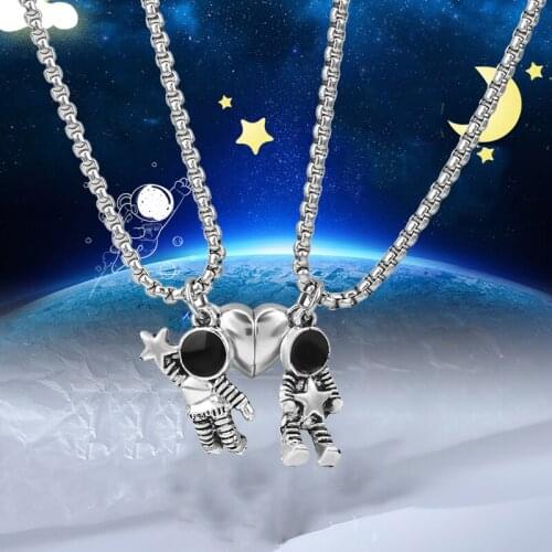 Spaceman Pendant Magnetic Necklace Astronaut Creative Star Couple Necklaces Friendship Jewelry Lovers Valentines Day Gifts