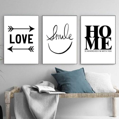 Minimalist Black and White Smiley Face Warm Phrase with Animal Canvas Painting Wall Art Print Poster for Living Room Decoration