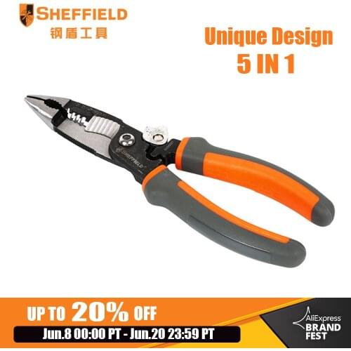 SHEFFIELD 8 inches 5-in-1 Multifunctional Electrician pliers electrical needle nose pliers Wire Stripper Crimping 5 in 1 pliers