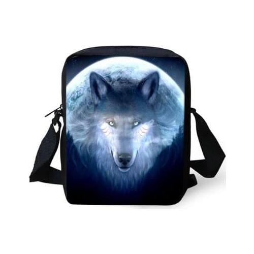 Fashion Womens Messenger Bags Cool Wolf Prints Pattern Girls Cross Body Bags Cartoon Animal Girls Mini Flaps Purse Bags