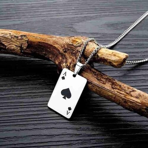Hip Hop Mens Necklace Chain Red Black A Playing Cards Pendant for Male Necklace Casino Fortune Playing Cards Jewelry Gift