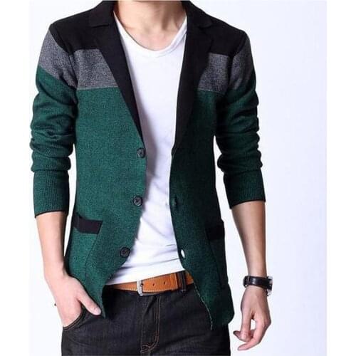 Classic Design Men Blazers Fashion Stitching Knitting Men Suit Slim Autumn Cotton Jacket For Men Casual cardigan