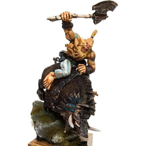 1/24 75mm Resin Model Kit figure GK, Einan, The hunter and the boar, Fantasy theme, Unassembled and unpainted kit