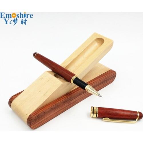 New Arrival Emoshire Creative Signature Pen and Wood Pencil Case Set Good Quality Wood Crafts Roller Ball Pen Gifts for Man P038