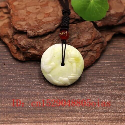 Natural White Chinese Jade Blessing Buckle Pendant Necklace Double-sided Carved Charm Jewellery Amulet Gifts for Women