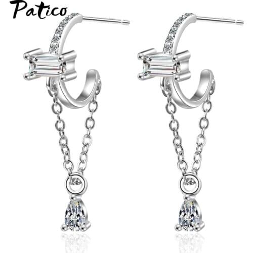 New Fashion 925 Silver Women Tassel Chain Drop Dangle Earring with AAA Crystal Zircon Earrings Sterling Silver Jewelry