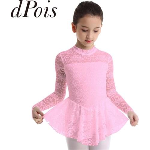 Teens Girls Figure Ice Skating Dress Floral Lace Ballet Tutu Dress Gymnastics Leotard Dancewear Kids Ballet Dress Dance Costume