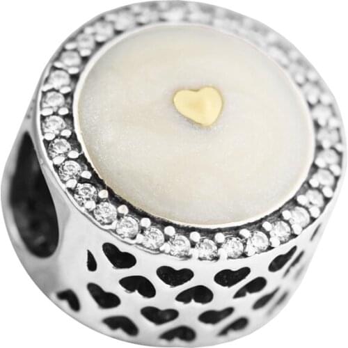 Fits for Pandora Charms Bracelets Precious Heart Beads with light yellow Gold Color 100% 925 Sterling-Silver-Jewelry Free Ship