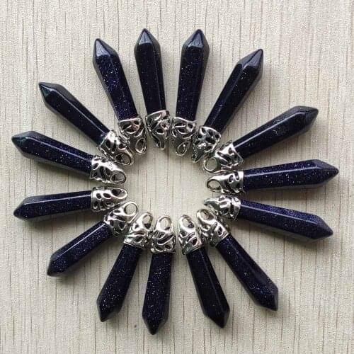 Wholesale 20pcs/lot Fashion good quality blue sand stone pillar charm pendants 10x32mm for necklace jewelry making free shipping