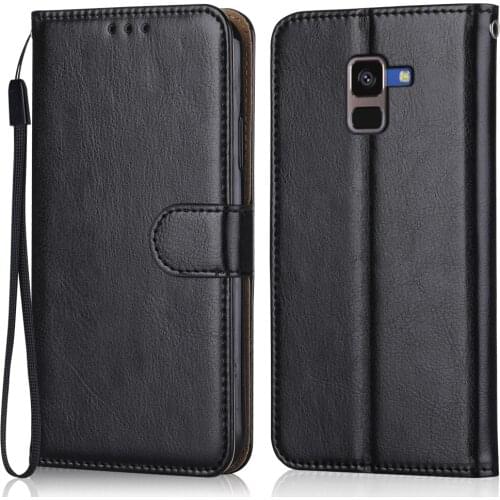 Folio Luxury Leather Case for On Samsung Galaxy A8+ A730 A730F SM-A730F 6'' Wallet Stand Flip Case Phone Bag with Strap