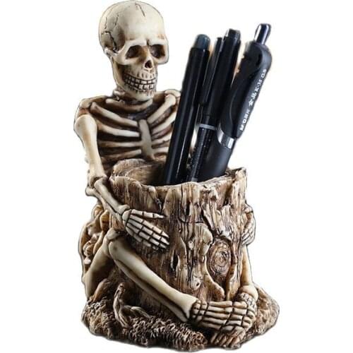 Skull Pen Pencil Keyring Makeup Brush Holder Retro Funnys Storage Bucket for Home Decor Halloween Gift органайзер для канцерии