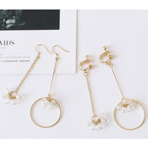 2020New Tassel Crystal Earrings Dazzling Flowers Asymmetric Earrings for Women Hoop Earings Dangle Earrings