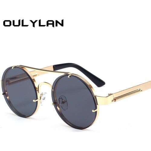 Oulylan Vintage Steampunk Sunglasses Men Round Sun Glasses Women Brand Designer Steam Punk Sunglass Male Female Goggles UV400
